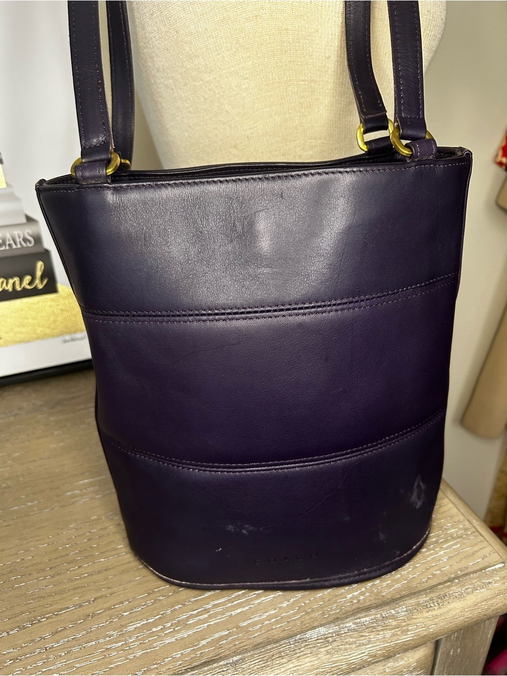 COACH Vintage Tribeca Purple Glove-Tanned Leather Bleeker Bucket Shoulder Bag - Picture 6 of 13